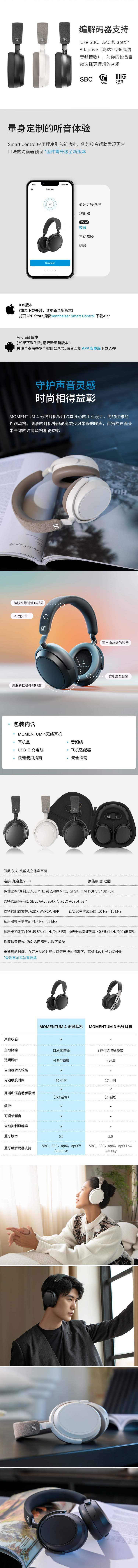 Sennheiser/森海塞尔 MOMENTUM 4 无线耳机 白色 【加赠 金霸王毛绒兔】插图10