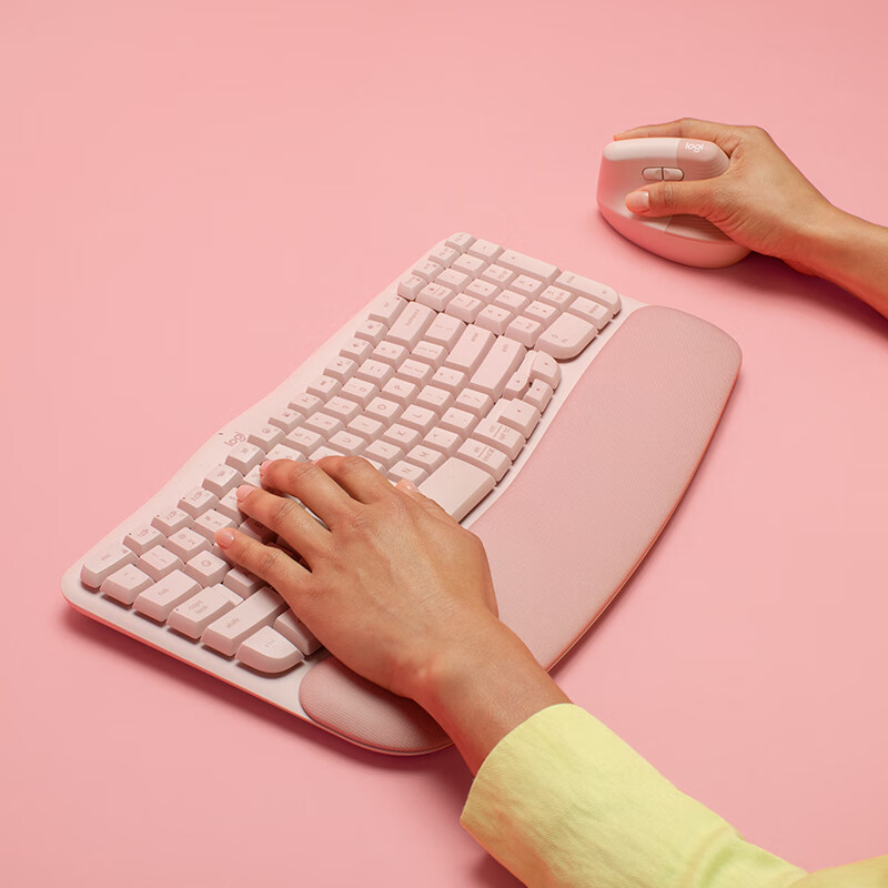 罗技 WAVE KEYS 无线人体工学键盘 粉色